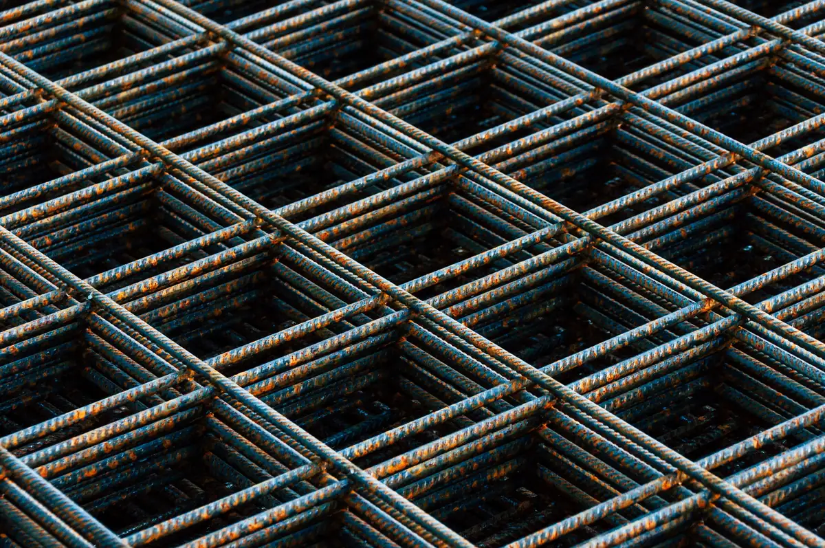 Close-up of welded steel reinforcing grid used in concrete slabs